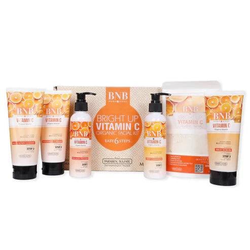 BNB Vitamin C Facial Kit – Complete 6 Step Skincare Set for Brightening, Glowing, and Anti-Aging Skin Care

