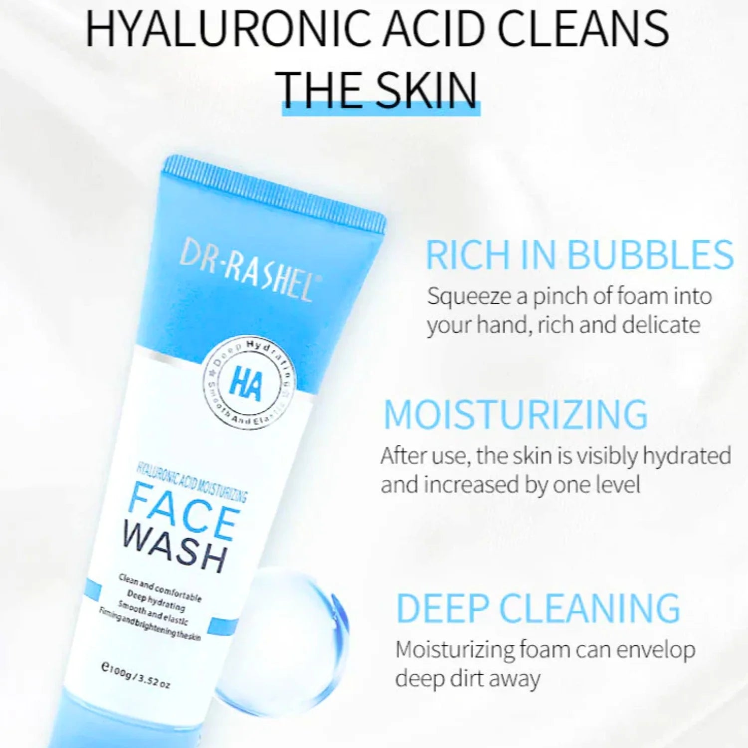 DR. RASHEL Hyaluronic Acid Hydrating Face Wash – 100g tube for moisturizing and smooth skin

