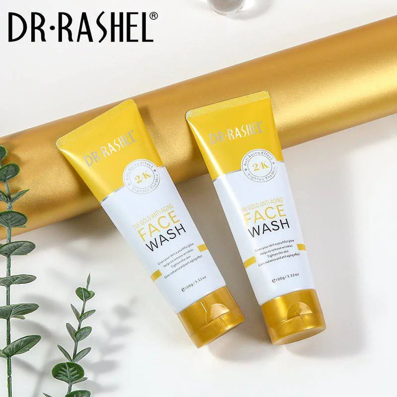 DR. RASHEL 24K Gold Anti-Aging Face Wash – 100g tube for radiant glow, skin firming, and anti-wrinkle skincare
