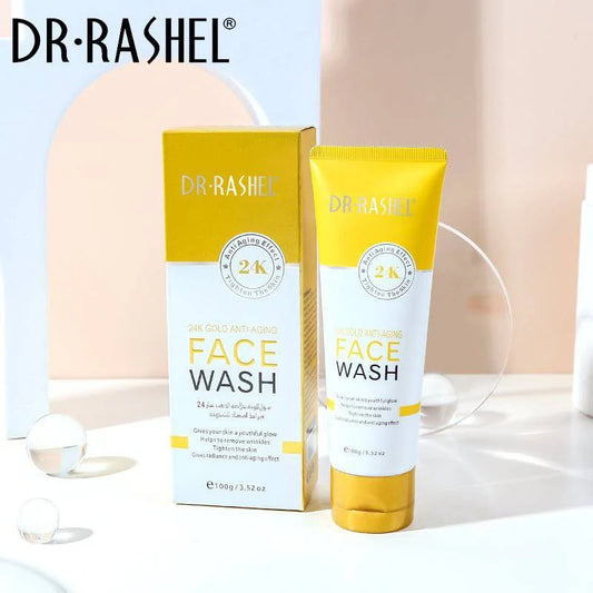 DR. RASHEL 24K Gold Anti-Aging Face Wash – 100g tube for radiant glow, skin firming, and anti-wrinkle skincare