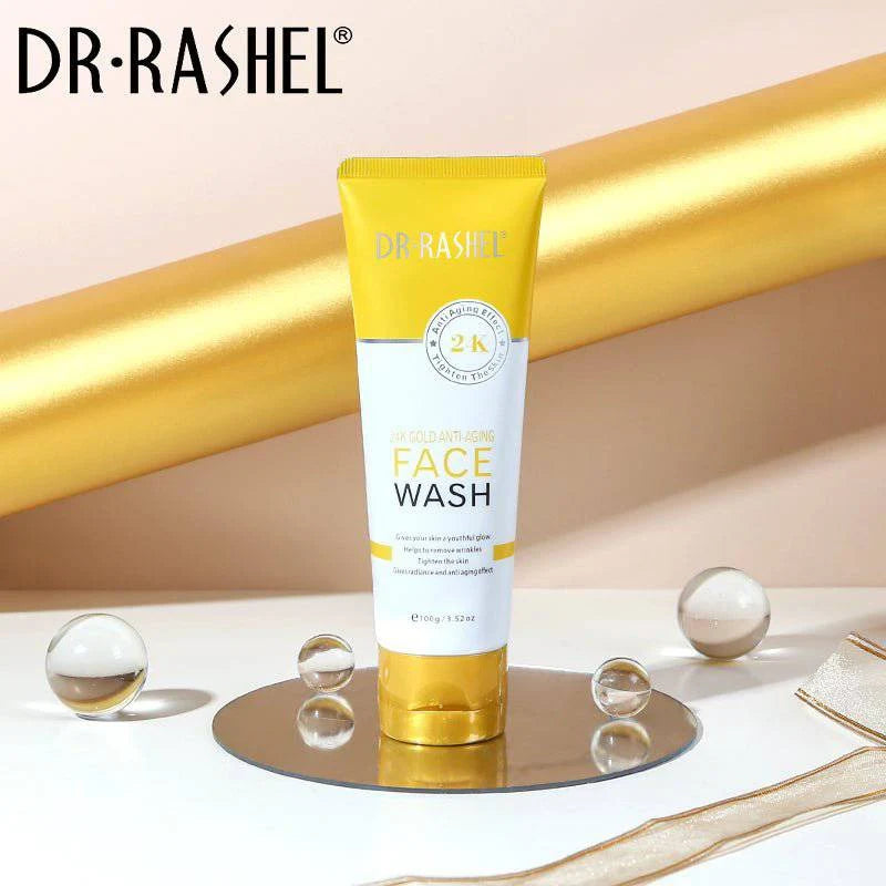 DR. RASHEL 24K Gold Anti-Aging Face Wash – 100g tube for radiant glow, skin firming, and anti-wrinkle skincare