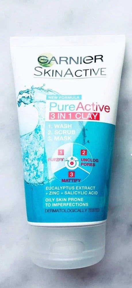 Shop GARNIER Skin Naturals Pure Active 3-in-1 Face Wash, Scrub & Mask. Deep cleanses, controls oil, and fights acne with salicylic acid & natural clay. Ideal for oily skin.