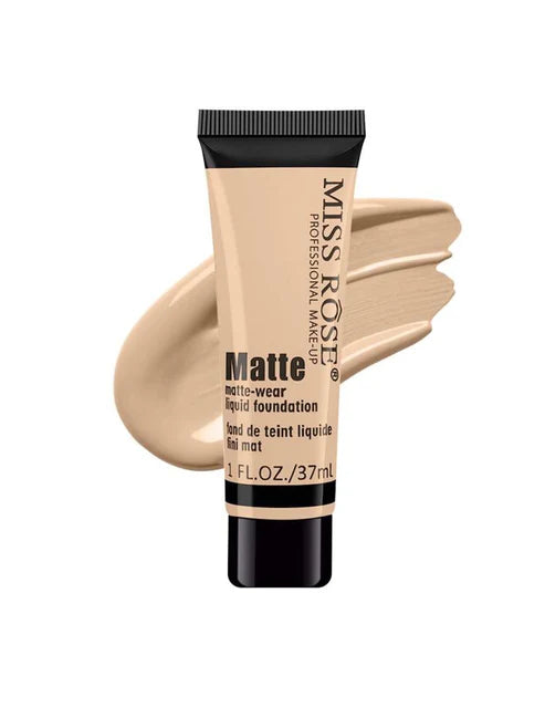 MISS ROSE Matte Liquid Foundation – Beige 02 (37ml) bottle for full coverage and matte skin finish