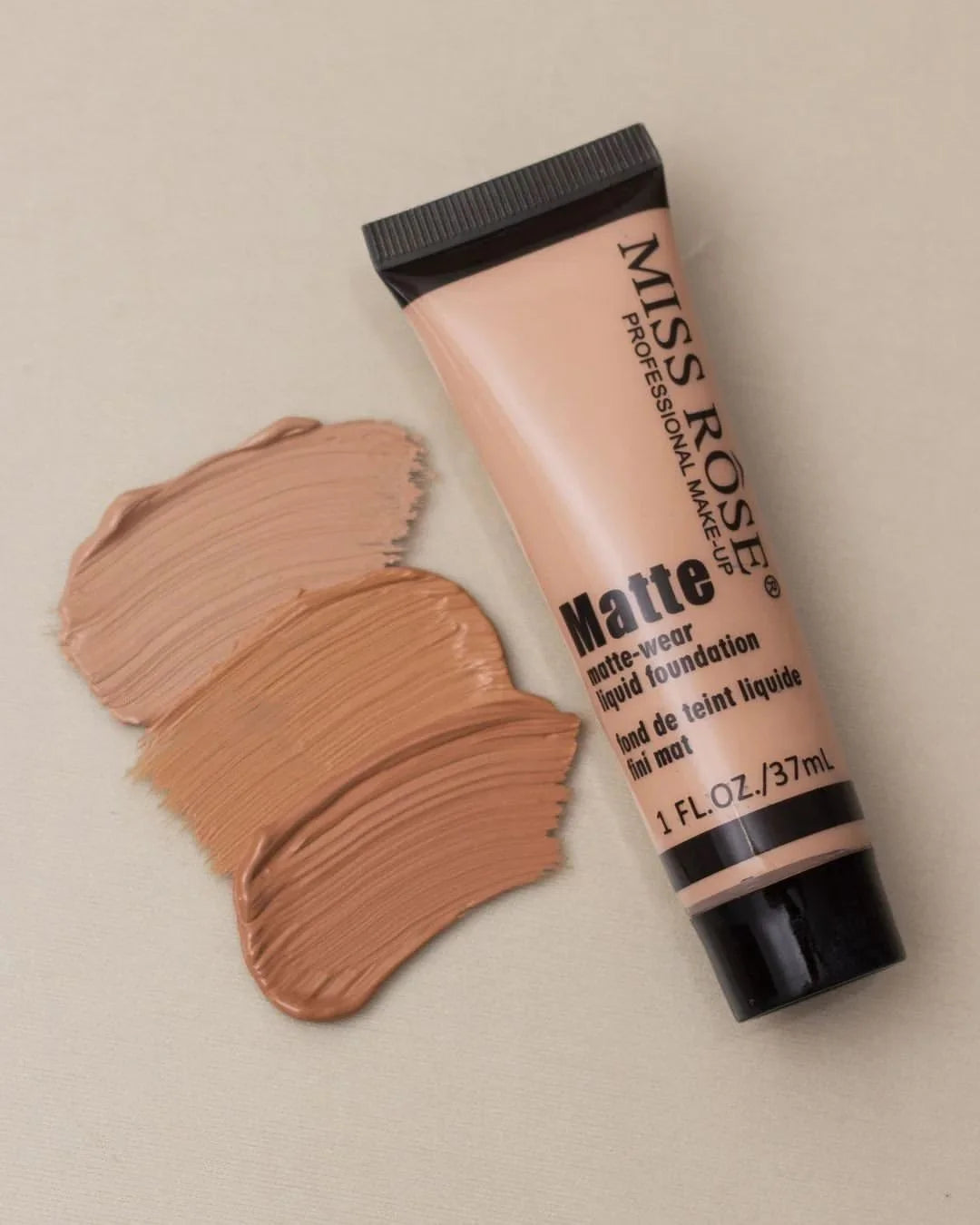 MISS ROSE Matte Liquid Foundation – Beige 02 (37ml) bottle for full coverage and matte skin finish