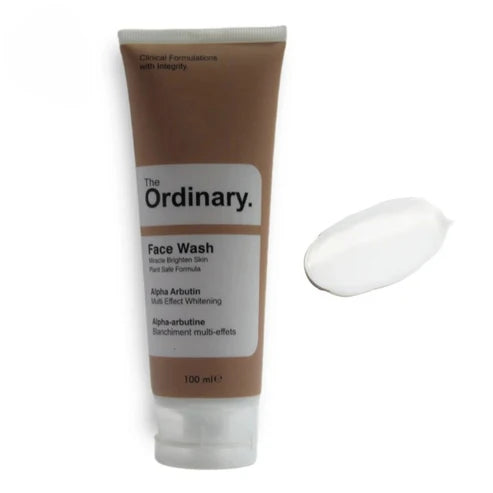 The Ordinary Alpha Arbutin Face Wash 100ml front bottle

Face wash texture on hand

Skin after using The Ordinary cleanser

Daily skincare routine with The Ordinary face wash

